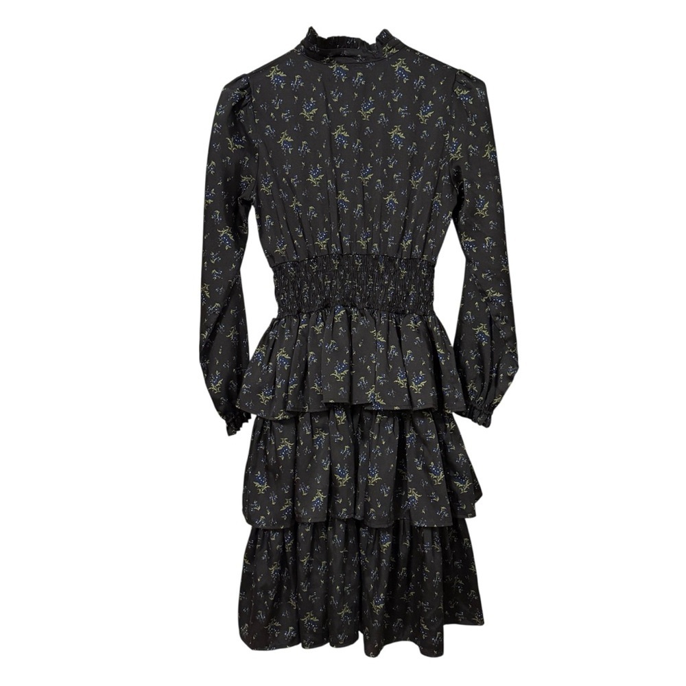 Christina Rohde Midnight Floral Smocked Waist Tiered Dress Girls 14 Black Ruffle - Picture 2 of 8